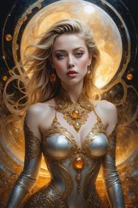 پرتره جذاب امبر هرد با موهای موج‌دار بلوند برای چاپ روی محصولات