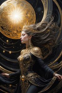 طرح فانتزی ملکه با موهای افشان در فضای کهکشانی