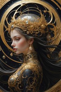 تصویر نیم‌رخ ملکه فانتزی با جواهرات خیره‌کننده برای چاپ