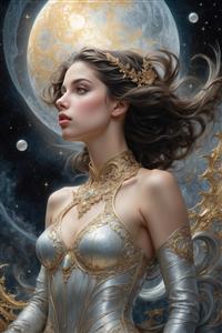 تصویر پروفایل دختر فانتزی با تم ماه برای تابلو دکوراتیو