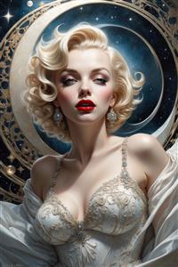 عکس مرلین مونرو و هلال ماه نقره‌ای برای تابلو دکوراتیو