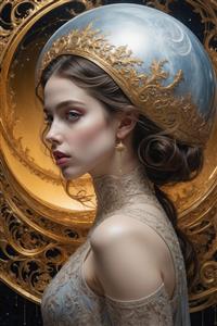 عکس فانتزی نیم‌رخ زن با کلاه سیاره‌ای برای تابلو