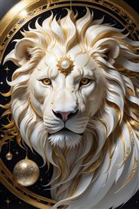 عکس سر شیر سفید با سمبل خورشید برای تابلو مدرن