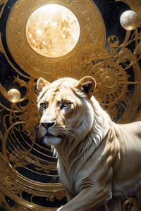 طرح دکوراتیو ماده شیر در میان المان‌های نجومی طلایی