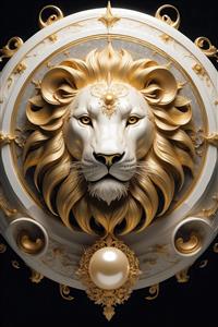 طرح برجسته و متقارن سر شیر سفید و طلایی با مروارید