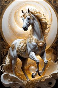 تصویر اسب سفید اشرافی با تزیینات مروارید برای تابلو