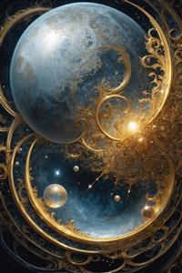 طرح انتزاعی سیاره مه‌آلود و نقوش اسلیمی برای چاپ