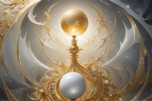 تصویر گوی‌های معلق و نقوش طلایی برای پوستر دیواری مدرن