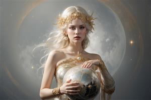 تصویر هنری الهه ماه و مروارید برای پوستر دیواری باکیفیت