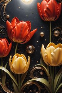 ترکیب رنگی لاله قرمز و زرد در فضای فانتزی لوکس