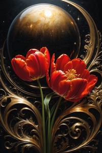 عکس گل لاله فانتزی با المان‌های طلایی برای پوستر دیواری