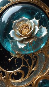 عکس فانتزی رز طلایی در فضای رویایی و کهکشانی