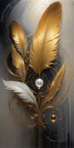 عکس پرهای طلایی مینیمال و مروارید برای تابلو دکوراتیو پذیرایی