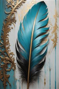 عکس تک پر فیروزه‌ای لوکس با حاشیه اسلیمی برای پوستر دیواری