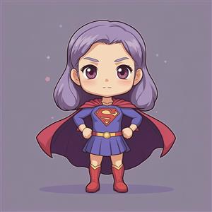 طرح دختر سوپرمن کارتونی با موی بنفش و فیگور قهرمانانه