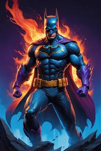 تصویر بتمن فانتزی با زره آبی و تم آتش