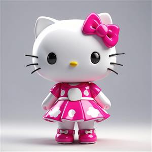 عکس هلو کیتی سه بعدی با پیراهن گل‌دار صورتی