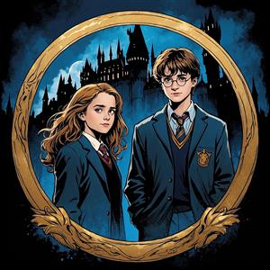 تصویر هری پاتر و هرماینی با کیفیت بالا در مقابل هاگوارتز