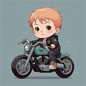 تصویر پسر موتورسوار فانتزی با موهای نارنجی با جزئیات بالا