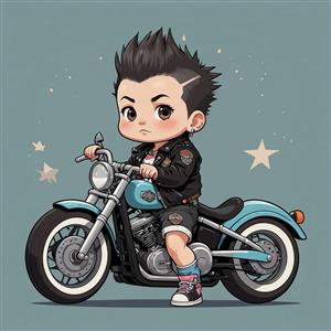 عکس پسر موتورسوار کارتونی فانتزی با موهای مشکی و ستاره