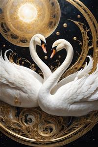 تصویر قوهای سفید فانتزی در حال ایجاد شکل قلب با گردن