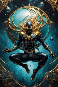 تصویر مرد عنکبوتی فانتزی میان کهکشان با استایل دکوراتیو و باکیفیت