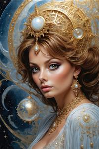 عکس پرتره زن با اکسسوری طلایی خورشیدی و استایل مینیمال