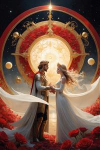 تصویر پادشاه و ملکه فانتزی با لباس‌های سفید