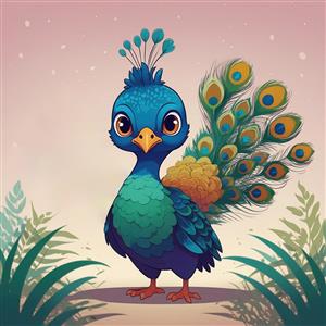 تصویر طاووس فانتزی در میان گیاهان با دم باز زیبا