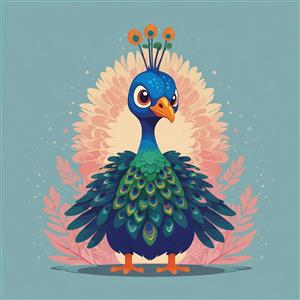 تصویر طاووس فانتزی ایستاده با دم باز رنگارنگ زیبا