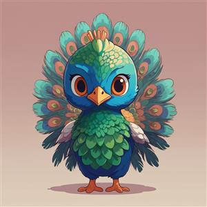 عکس جوجه طاووس کارتونی سبز و آبی باکیفیت بالا