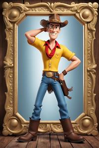 تصویر سه بعدی لوک خوش شانس کارتونی با پوتین‌های قهوه‌ای بلند