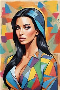 تصویر کیم کارداشیان با لباس هندسی رنگارنگ