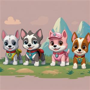 تصویر سگ‌های نگهبان در طبیعت با سبک کارتونی