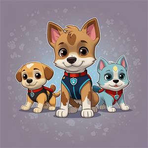 عکس سگ‌های نگهبان فانتزی سه تایی با پس‌زمینه بنفش