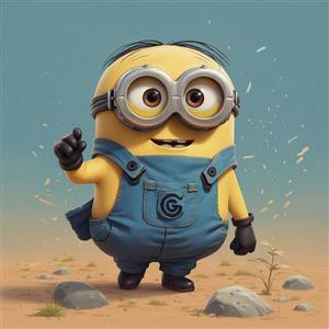 عکس مینیون در بیابان در حال اشاره به بالا
