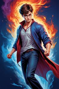 عکس هری پاتر فانتزی با شنل بلند و هاله آتش