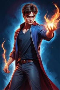 عکس هری پاتر فانتزی با قدرت جادویی و شعله‌های آتش