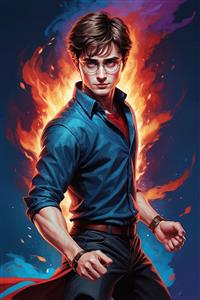 تصویر هری پاتر فانتزی با جادوی آتش و استایل قدرتمند