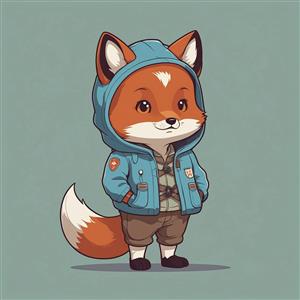 کاراکتر روباه کارتونی با کاپشن آبی فانتزی و استایل مدرن