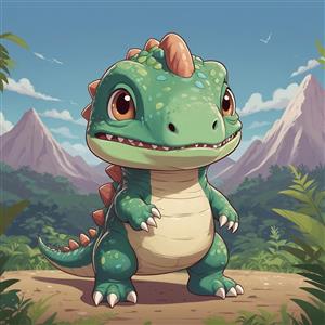 تصویر دایناسور سبز فانتزی ایستاده با جزئیات بالا