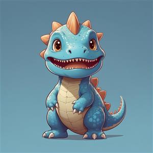 طرح دایناسور فانتزی آبی خندان با دندان‌های نمایان باکیفیت