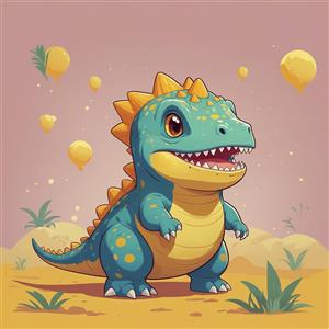 عکس دایناسور فانتزی در طبیعت با رنگ‌های شاد