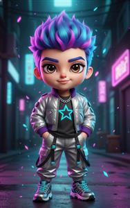 پوستر دیواری پسرانه با استایل فانتزی و موهای آبی بنفش مخصوص اتاق گیمینگ، فضای بازی کودکان و دکوراسیون اتاق پسرانه خلاقانه