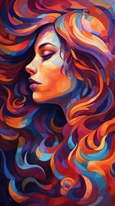 پوستر دیواری انتزاعی موهای پریشان رنگارنگ زن برای دکوراسیون سالن‌های زیبایی و آرایشگاه زنانه