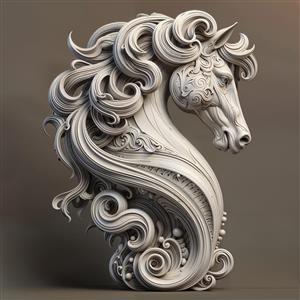 تندیس اسب با یال‌های اسلیمی و طراحی هنری سفید برای پوستر دیواری لوکس پذیرایی، لابی هتل و تالارهای مجلل