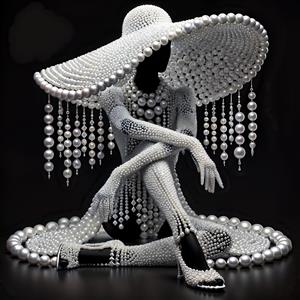 تصویر خلاقانه زن نشسته با استایل مرواریدی سرتاسری برای پوستر دیواری اتاق خواب، نوت‌بوک و محصولات چاپی