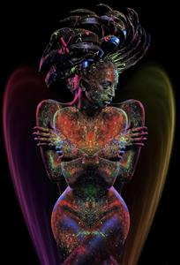 پوستر دیواری سه بعدی زن با رنگ‌های شب‌تاب و بدنه نئونی ایده‌آل برای دکوراسیون گیم‌نت، کلاب و دیوارهای مدرن اتاق خواب