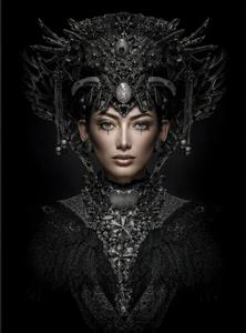تصویر فانتزی ملکه تاریکی با تاج مجلل سیاه برای پوستر دیواری آتلیه عکاسی، آرایشگاه‌های زنانه و دکوراسیون خاص