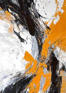 تابلو دکوراتیو انتزاعی با رنگ‌های زرد، مشکی و سفید با انرژی بالا مناسب برای پوستر دیواری مدرن و محیط‌های اداری